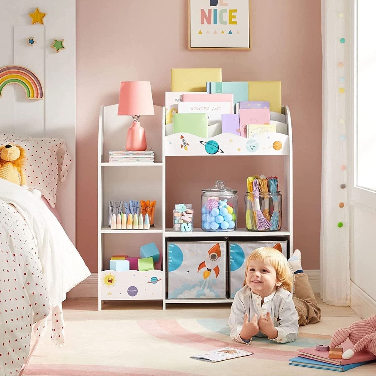 Etagère pour Enfant avec Range-Livre et 2 Bacs de Rangements - Calicosy