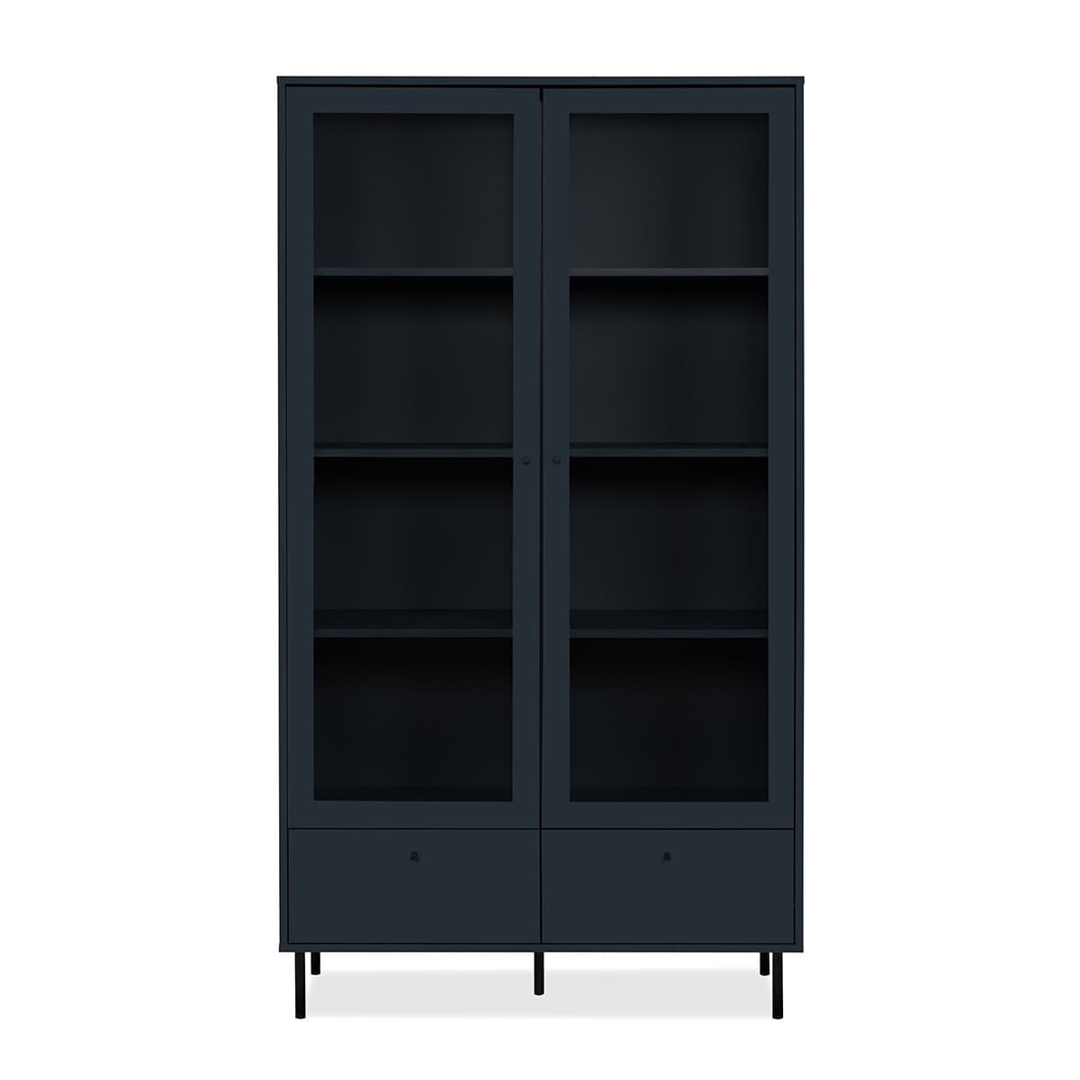Vitrine 2 Portes Vitrées et 2 Tiroirs Bleu Marine H183 cm - BOGOTA - Panneaux de particules - Calicosy