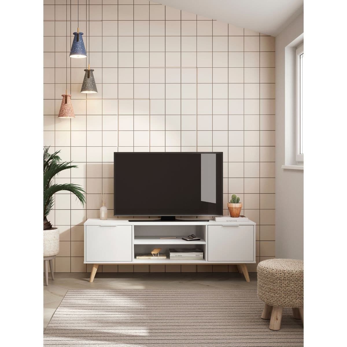 Meuble TV 2 Portes 2 Niches L140 cm - Campus - Calicosy