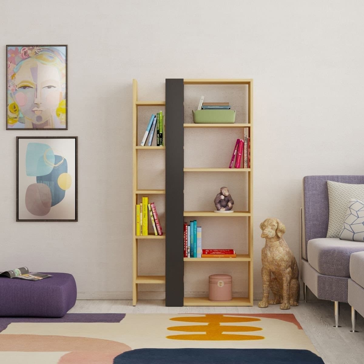 Bibliothèque 5 Niveaux L80 x H152 cm - Axel - Calicosy