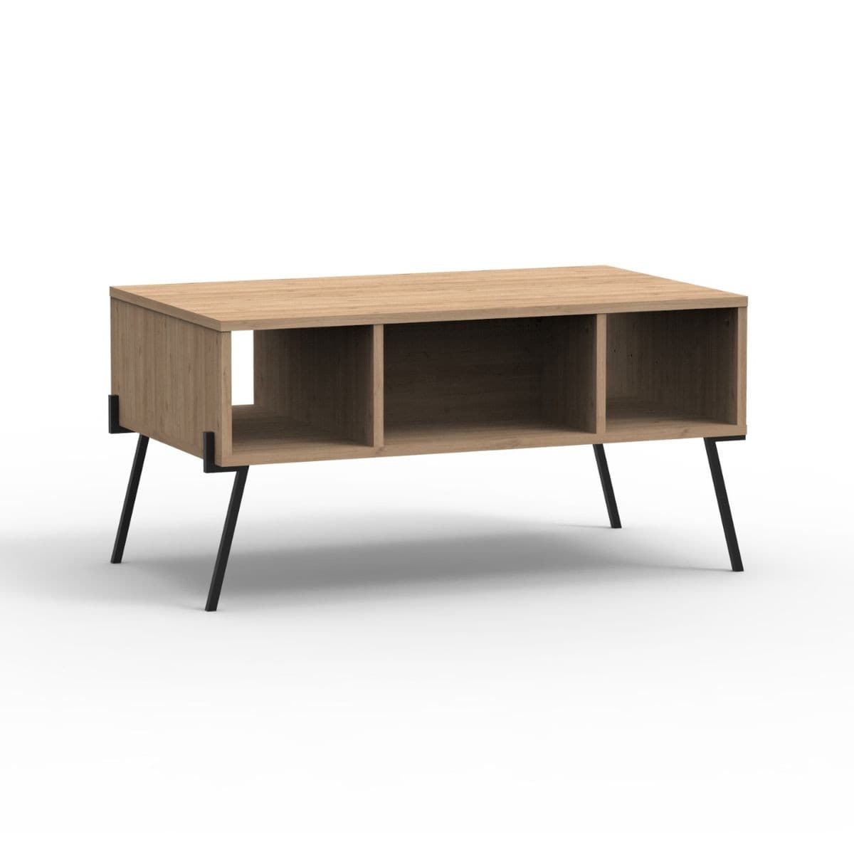 Table Basse 1 Porte 3 Niches et Pieds en Métal L100 cm - Evan - Panneaux de particules - Calicosy