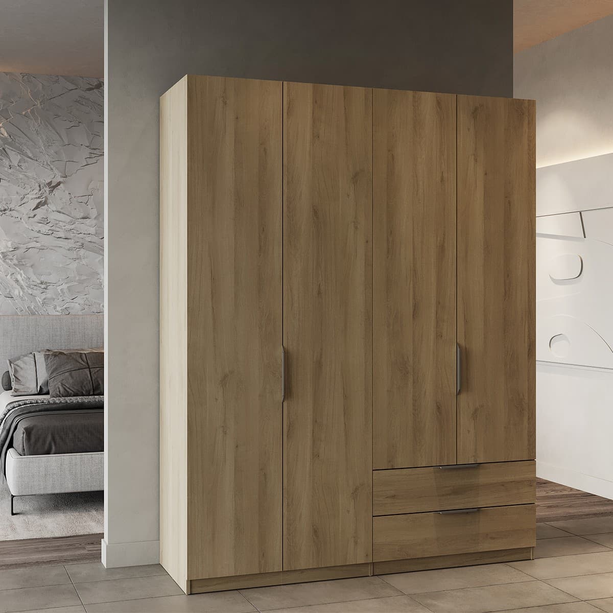 Armoire 4 portes et 2 tiroirs Ghost - L157,3 cm - Calicosy