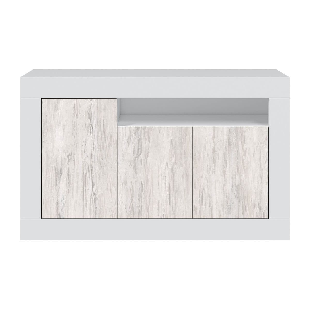Buffet design avec 3 portes et 1 niche de rangement Baltik - L144 cm - Panneaux de particules - Calicosy