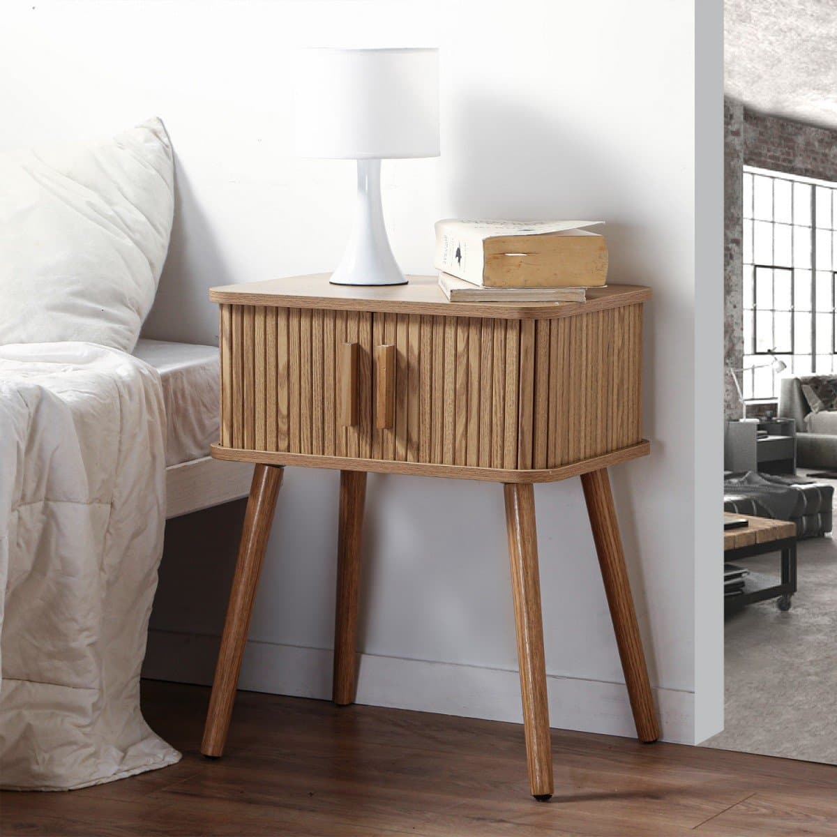 Table de Chevet Vintage 2 Portes Coulissantes H58cm - ERNEST - Calicosy