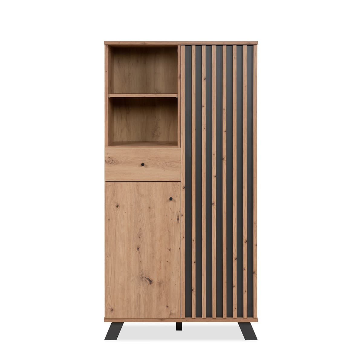 Buffet haut 2 portes, 2 niches et 1 tiroir H156 cm - LUBLIN - MDF - Calicosy