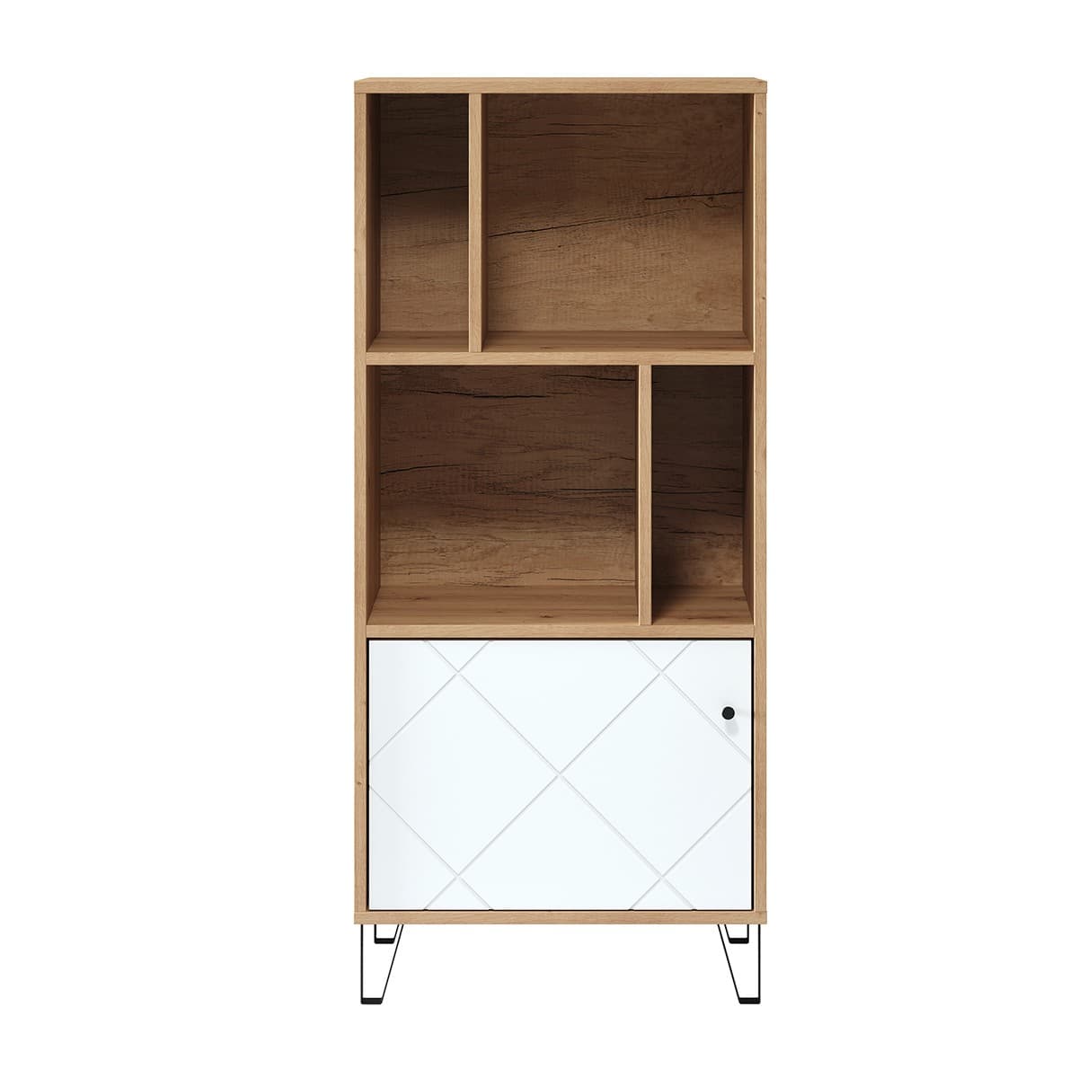 Bibliothèque 1 porte et 4 niches blanc mat H136 cm - Touch - Panneaux de particules - Calicosy