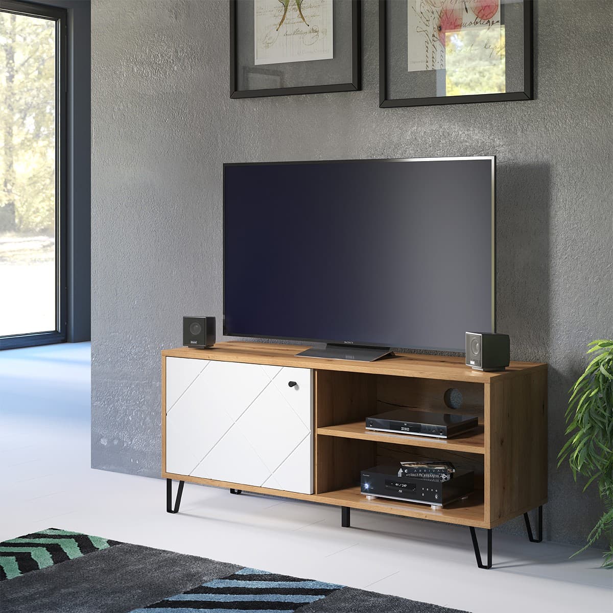 Meuble TV 1 porte et 2 niches L123 cm - Touch - Calicosy