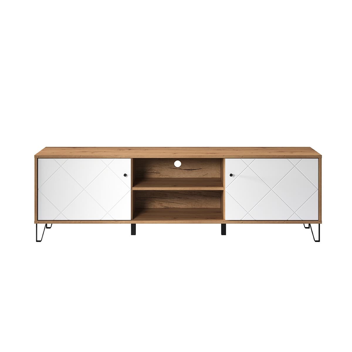 Meuble TV 2 portes et 2 niches blanc mat L183 cm - Touch - Panneaux de particules - Calicosy