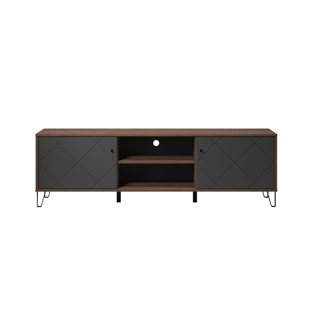 Meuble TV avec 2 portes et 2 niches L183 cm - Montez - Panneaux de particules - Calicosy