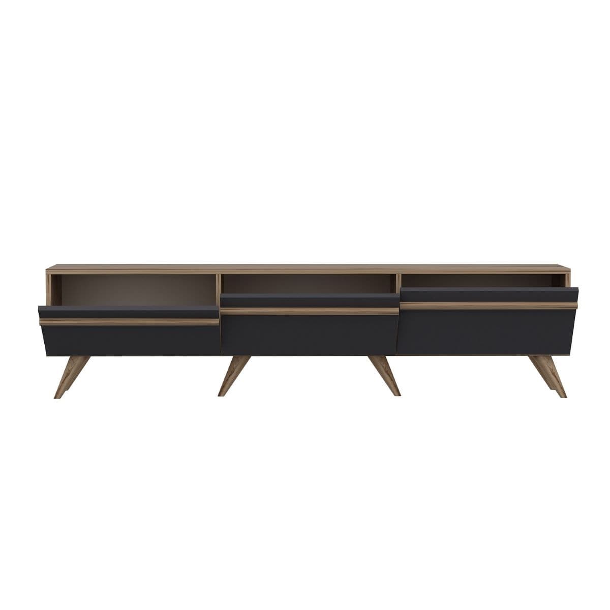 Meuble TV 3 Portes Gris Anthracite L180 cm - AMSTERDAM - Panneaux de particules - Calicosy