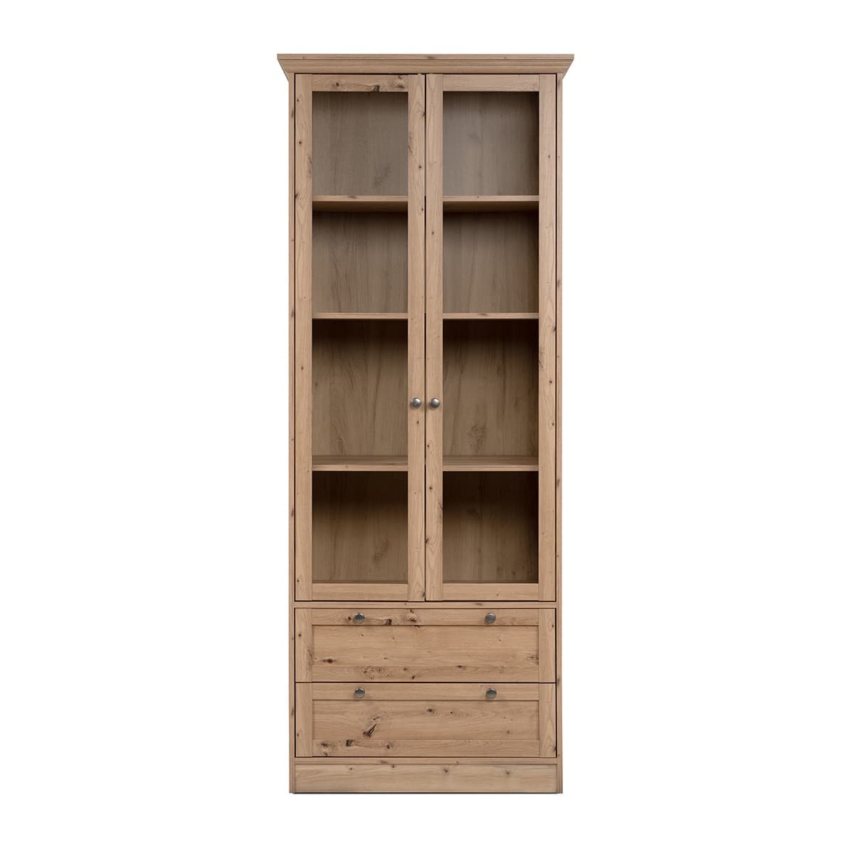 Vitrine avec 2 portes vitrées et 2 tiroirs L80 cm - TIMBER - Panneaux de particules - Calicosy