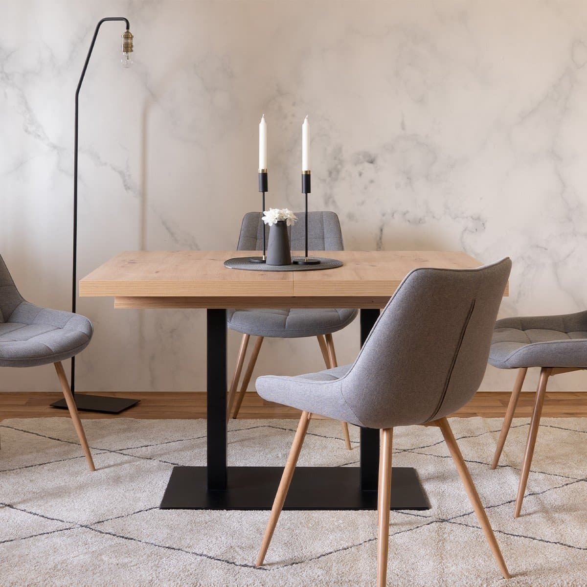 Table à manger extensible décor chêne artisan et noir L160-240 cm - QUADRATO - Calicosy