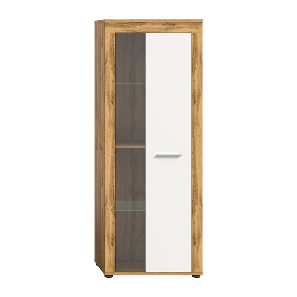 Meuble vitrine 1 porte vitrĂ©e blanc et chĂȘne wotan H159 cm - AOSTA - Panneaux de particules - Calicosy