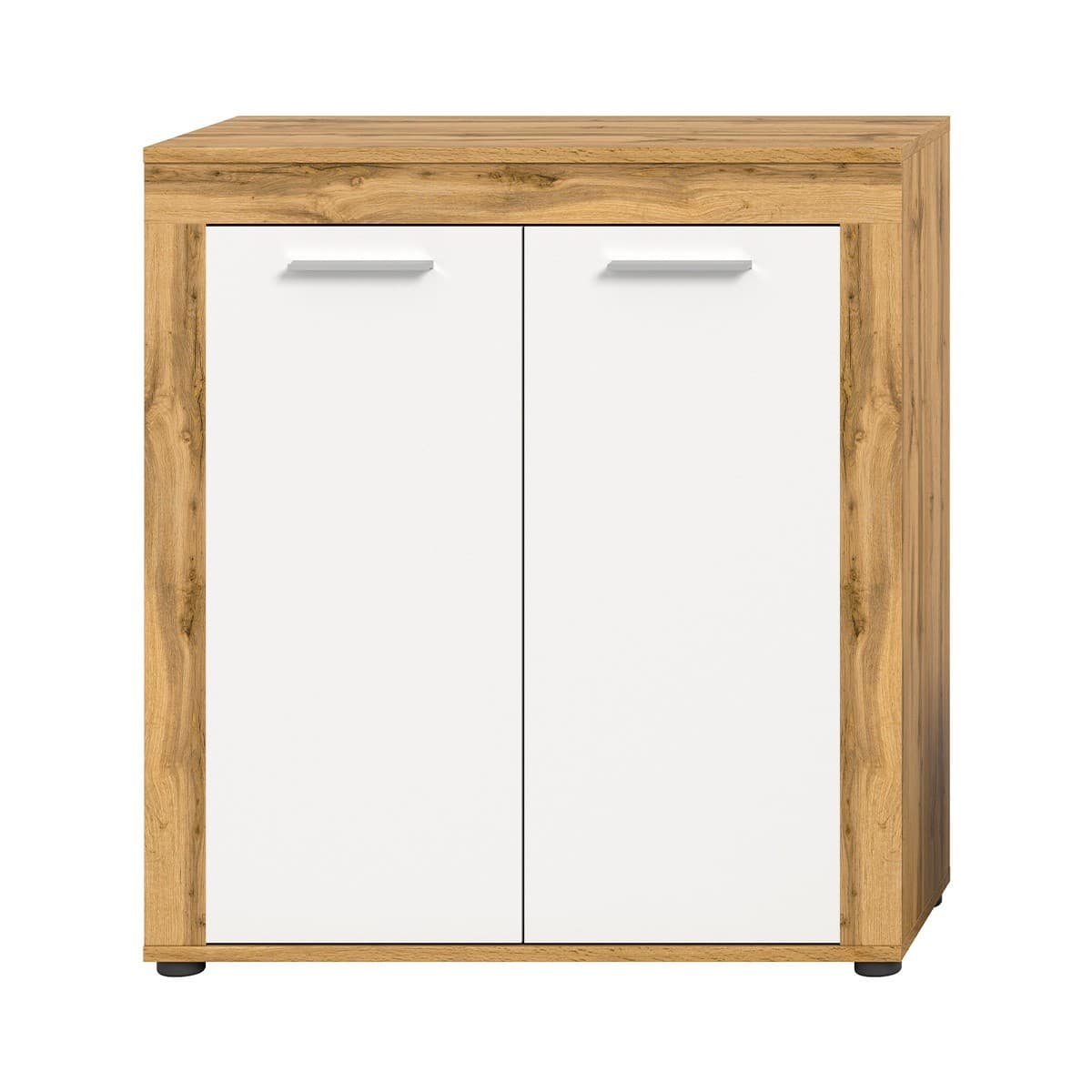 Buffet haut 2 portes blanc et chĂȘne wotan L80 cm - AOSTA - Panneaux de particules - Calicosy
