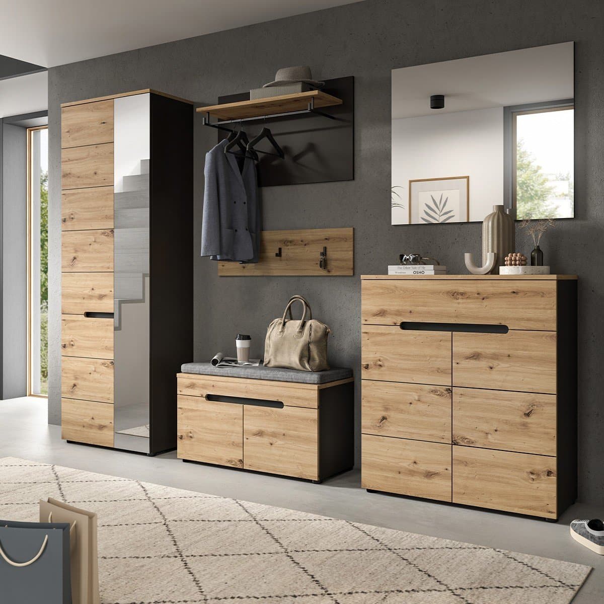 Banc avec rangement chaussures 2 portes et 2 niches L80 cm - CANU - Calicosy