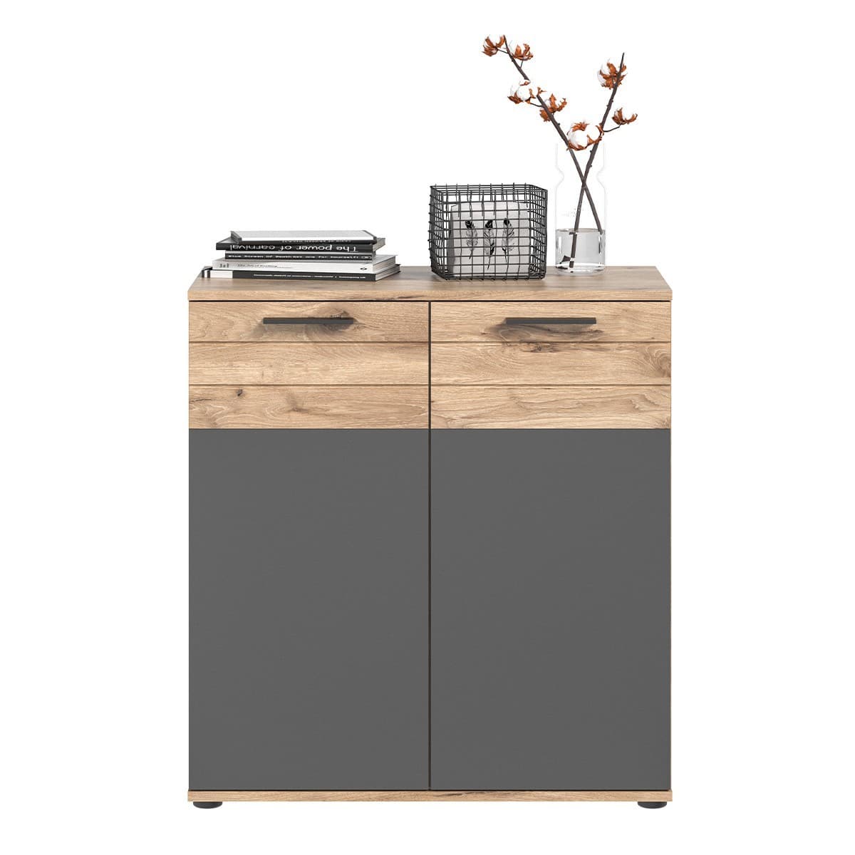 Buffet 2 portes gris anthracite et chĂȘne nox L80 cm - MASON - Panneaux de particules - Calicosy