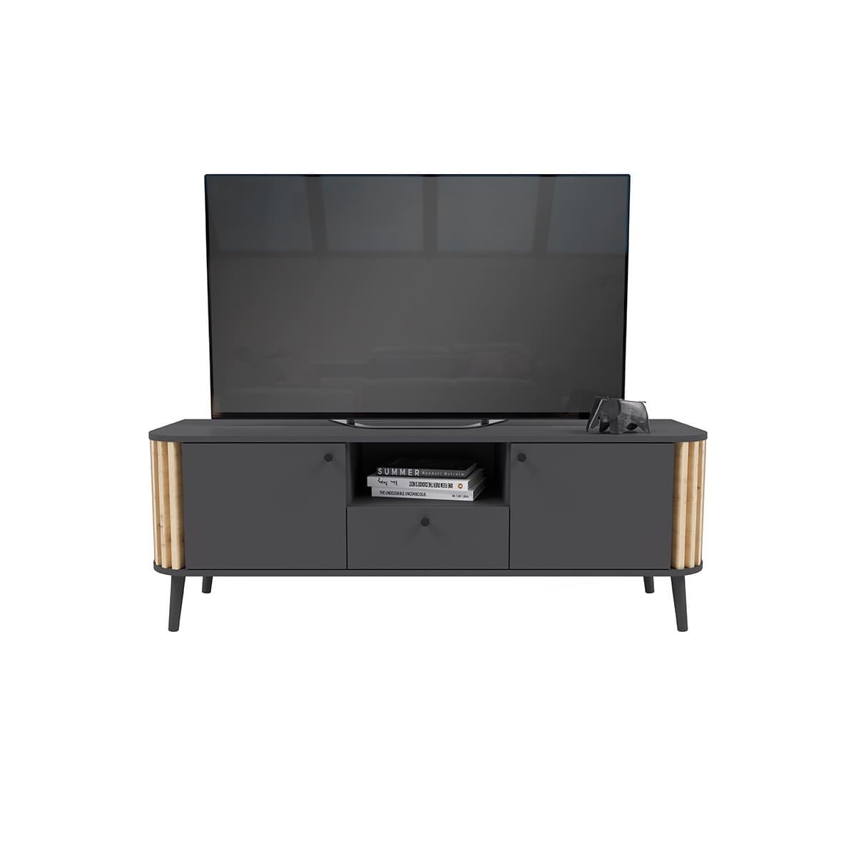 Meuble TV 1 tiroir, 2 portes et 1 niche L138 cm - PURE - Panneaux de particules - Calicosy
