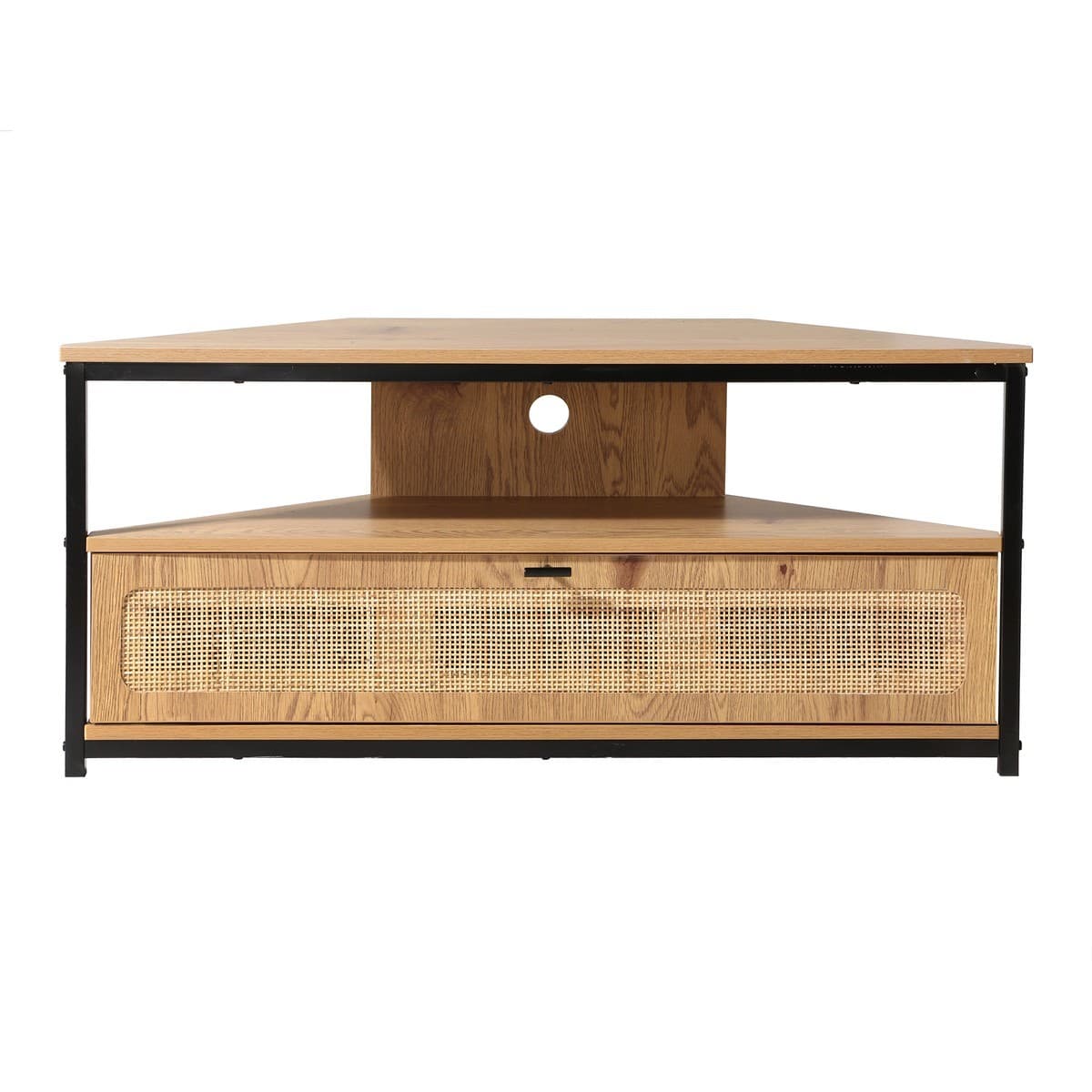 Meuble TV d'Angle 1 Porte avec Cannage Rotin L100 cm - JAYA - Panneaux de particules - Calicosy