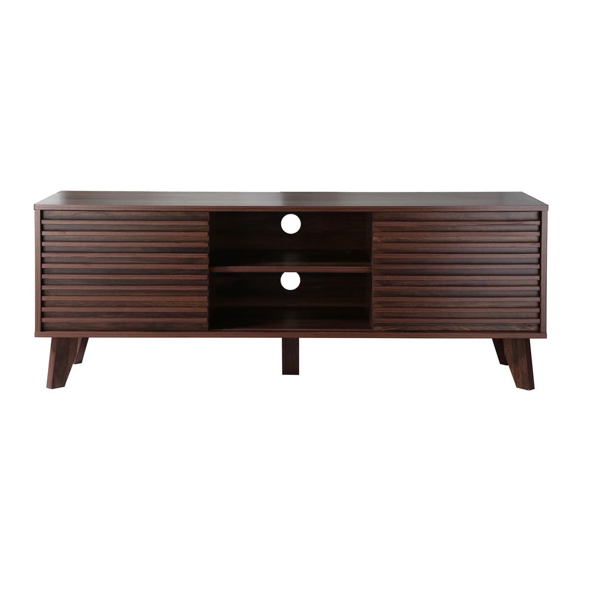 Meuble TV portes coulissantes Façades Effet Bois Rainuré L135 cm - FRIBOURG - Panneaux de particules - Calicosy