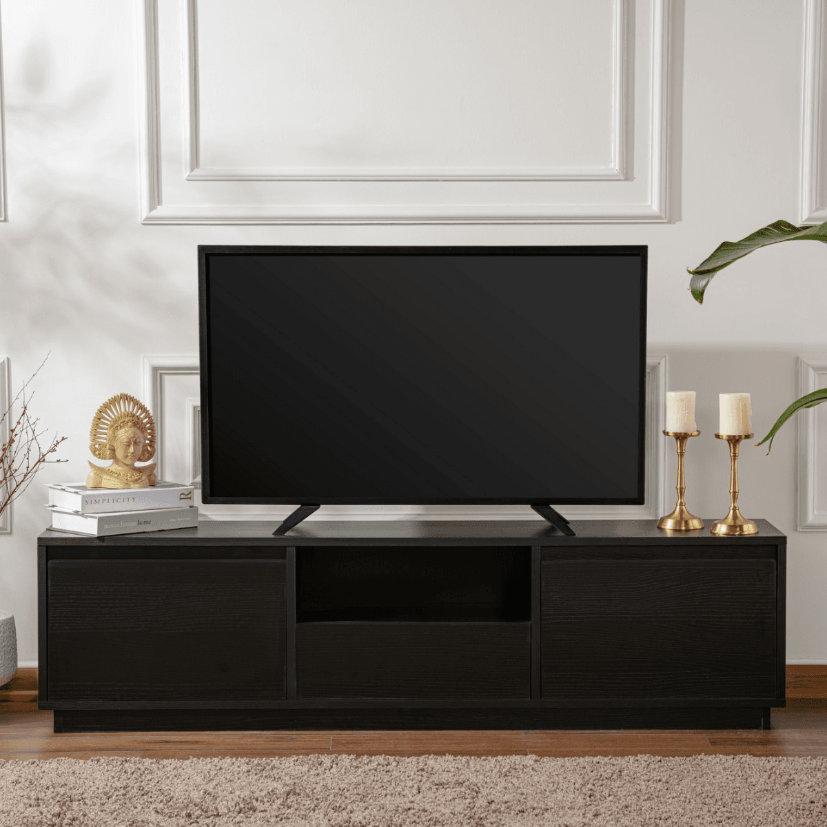 Meuble TV 3 portes rabattables et 1 niche ouverte L160 cm - VANGUARD - Calicosy