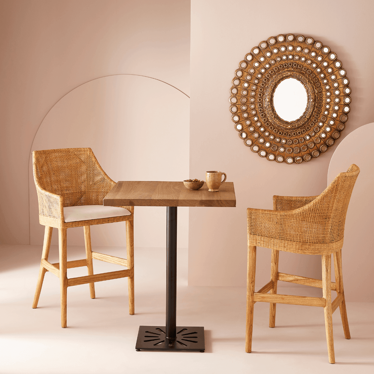 Chaise de bar en rotin et tissu H104 cm - JULIE - Calicosy