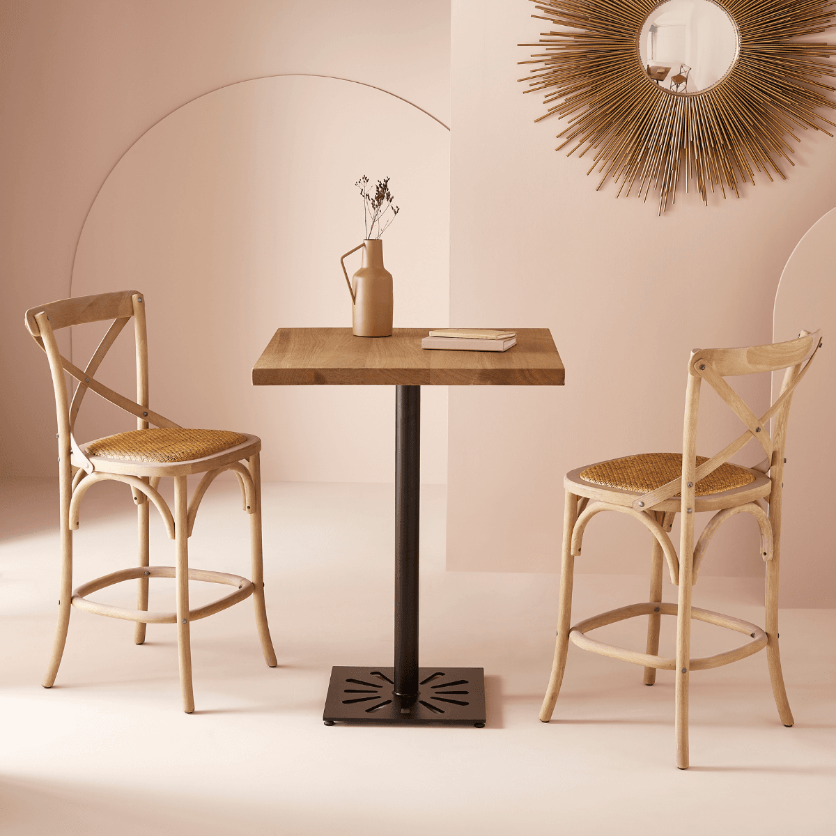 Chaise de comptoir en bois massif et cannage L50 cm - BISTROT - Calicosy