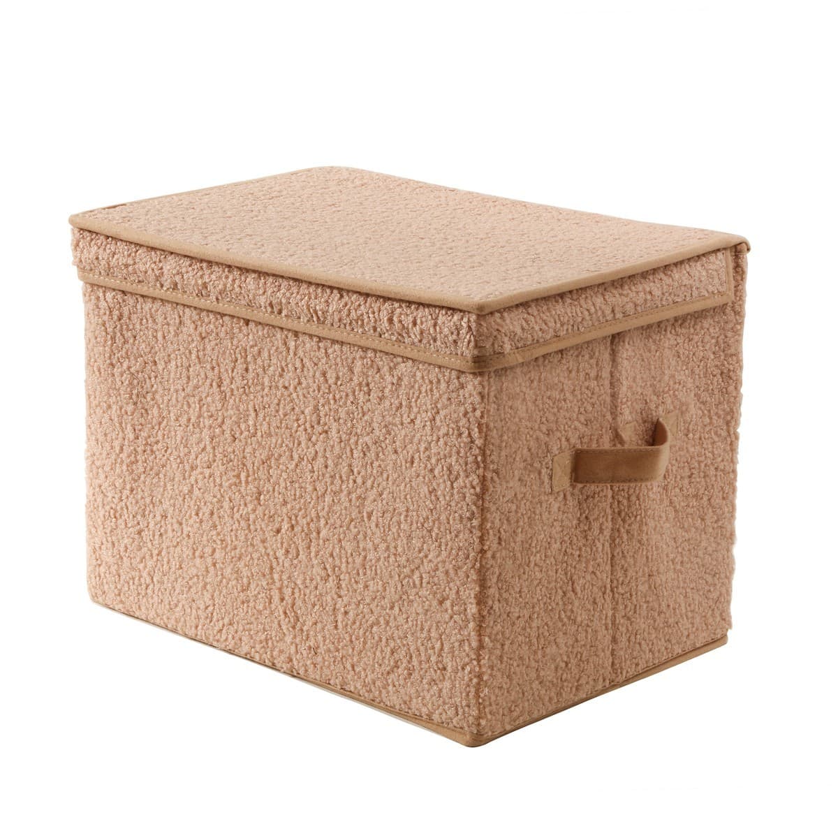 Boîte rangement haute avec couvercle tissu bouclette beige - H30 cm - Polyester - Calicosy