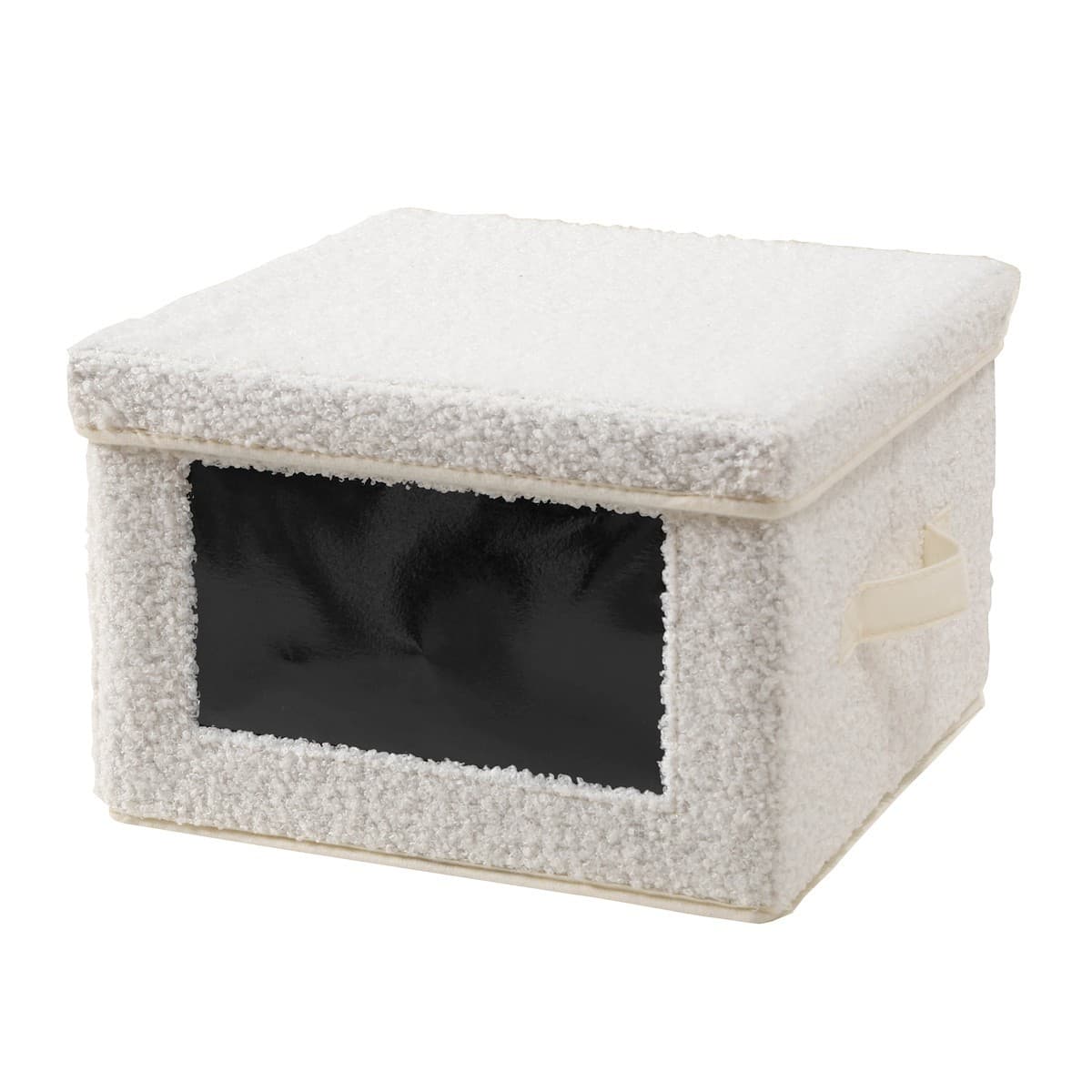 Boîte rangement tissu bouclette écru avec fenêtre - L30 cm - Polyester - Calicosy