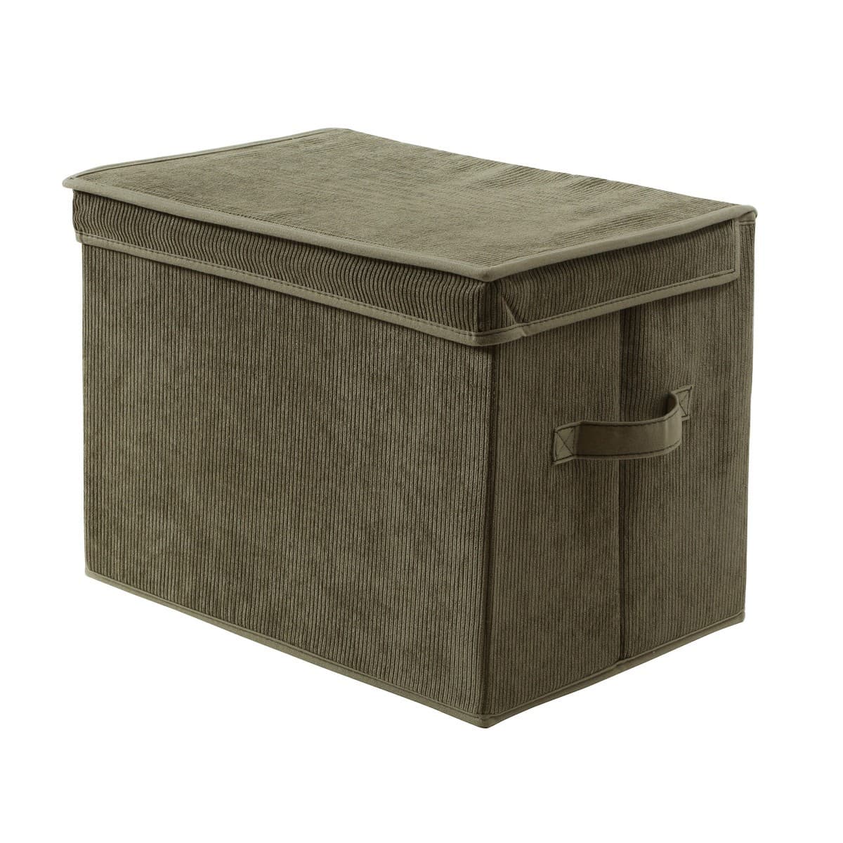 Boîte rangement haute avec couvercle tissu velours côtelé kaki - H30 cm - Polyester - Calicosy