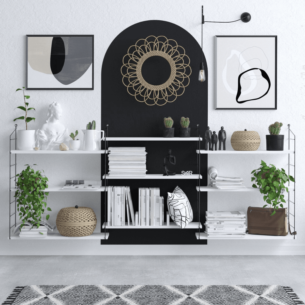 Etagère blanche avec métal noir H216 cm - LUNGO - Calicosy