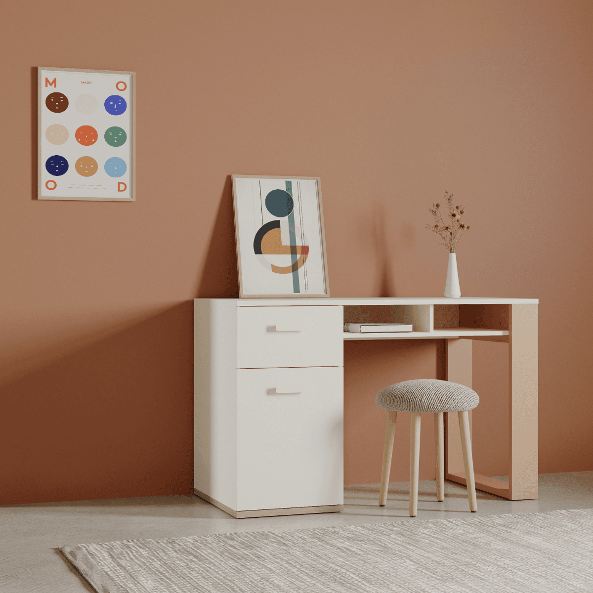 Bureau 1 Porte 1 Tiroir et 2 Niches L120 cm - CAMILLIA - Calicosy