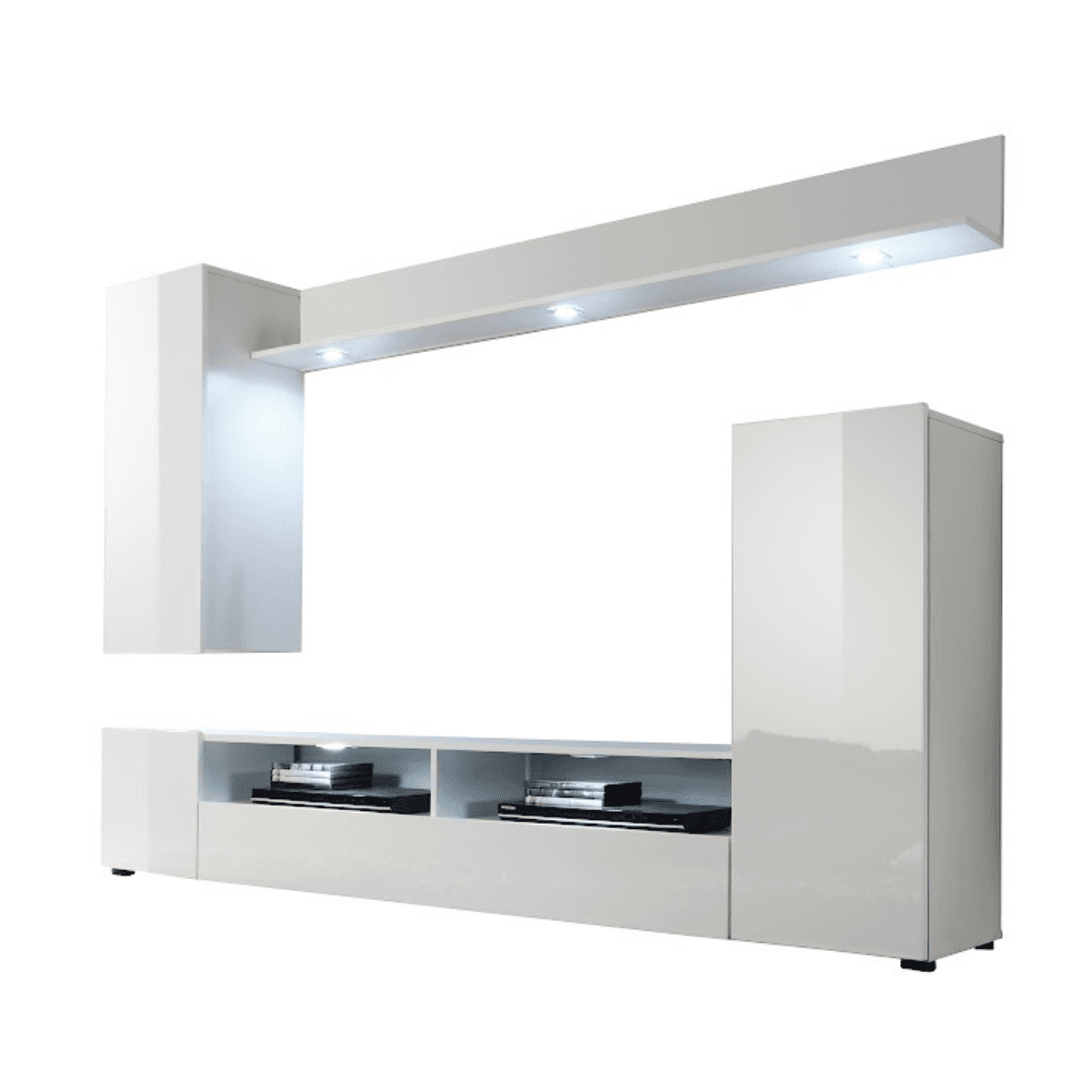 Ensemble TV complet façades blanc brillant - L201 cm - Panneaux de particules - Calicosy
