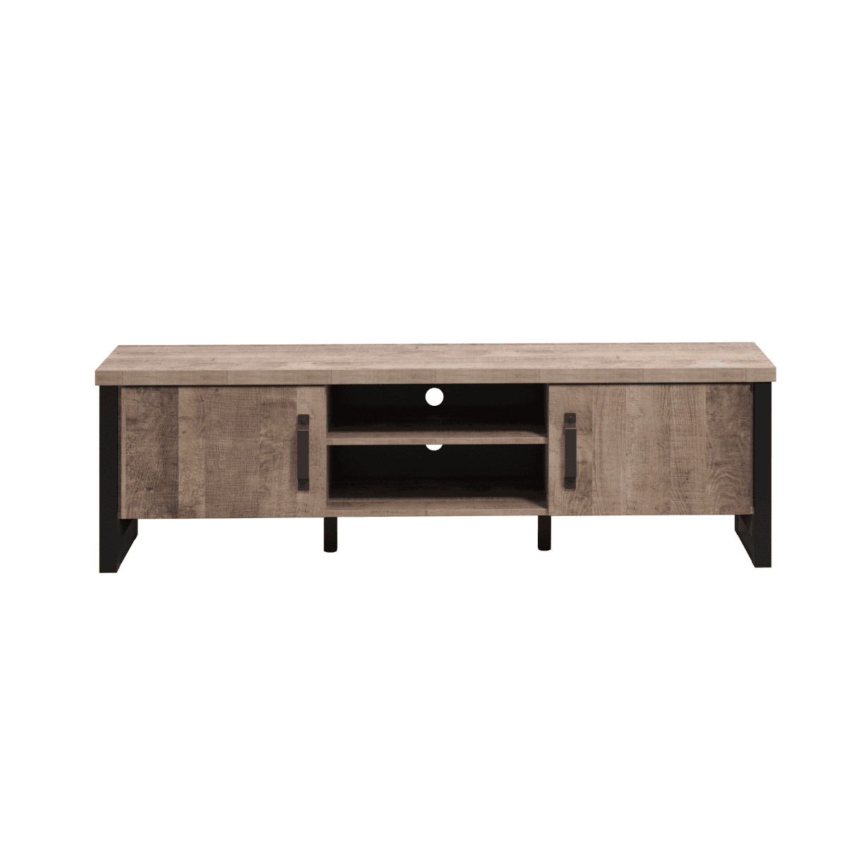 Meuble TV 2 portes, 2 niches et 2 ouvertures passe-câbles L166 cm - EMILE - MDF - Calicosy
