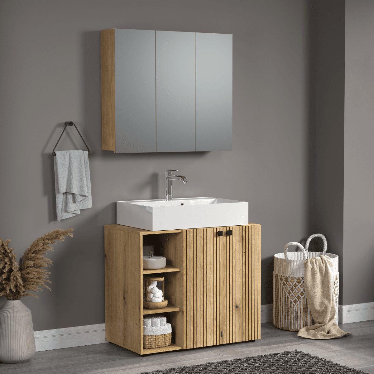 Armoire de toilette 3 portes miroir L90 cm - PUREBLISS - Calicosy