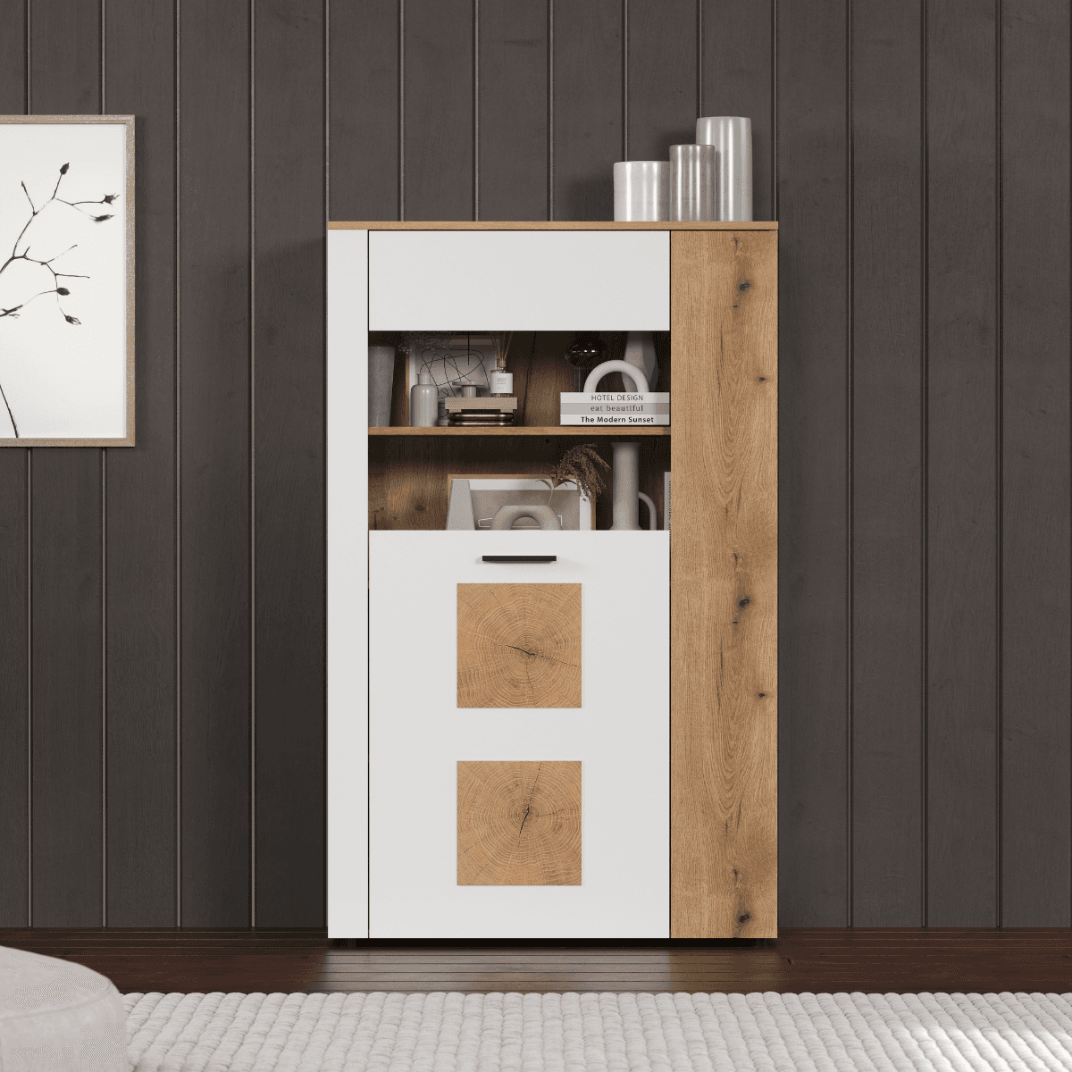 Vitrine 2 portes dont une avec verre trempé L90 cm - VITORIA - Calicosy