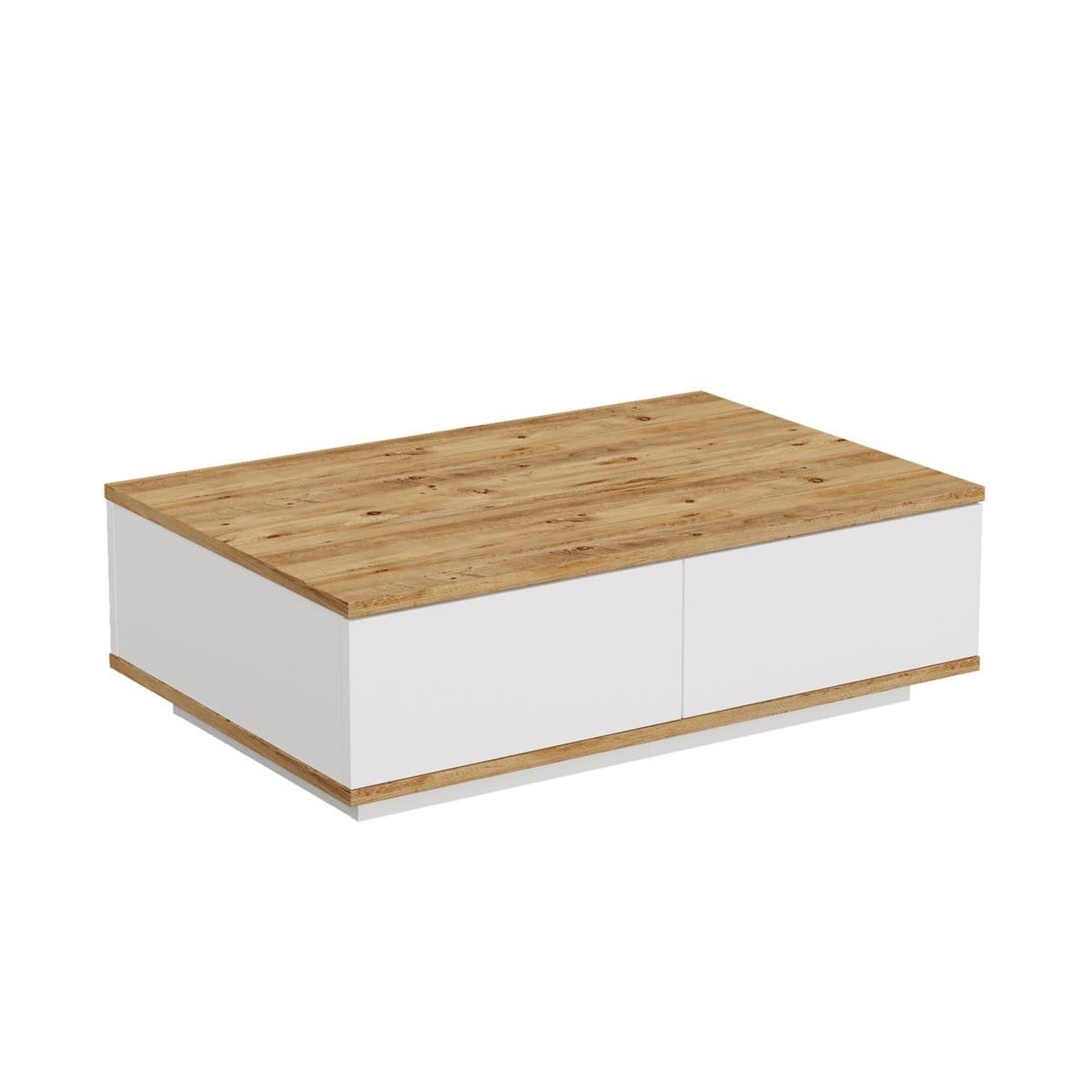Table basse rectangulaire 1 abattant blanc et pin atlantique - L90 cm - Panneaux de particules - Calicosy