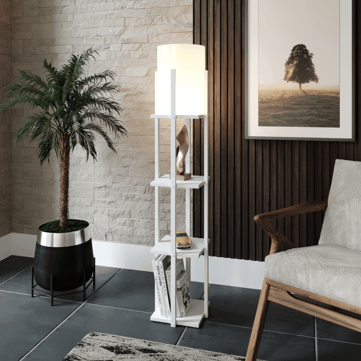 Lampe avec 3 étagères carrées H135 cm - NORA - Calicosy