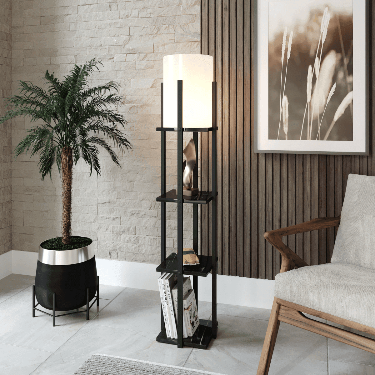 Lampe avec 3 étagères carrées H135 cm - NORA - Calicosy