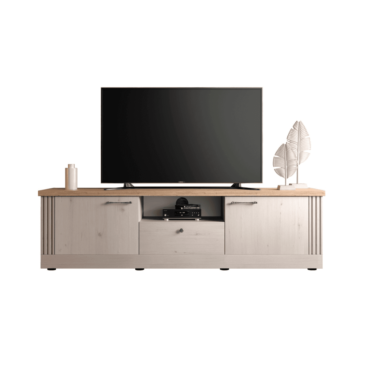 Meuble TV 1 niche, 2 portes et 1 tiroir L211 cm - COUNTRY - Panneaux de particules - Calicosy
