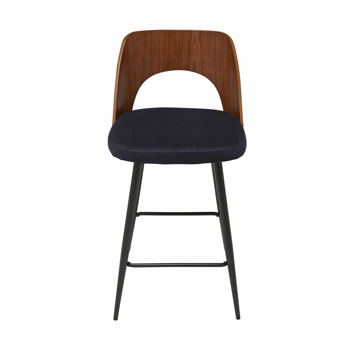 Chaise de comptoir en velours bleu L45 cm - AUSTIN - Contreplaqué - Calicosy