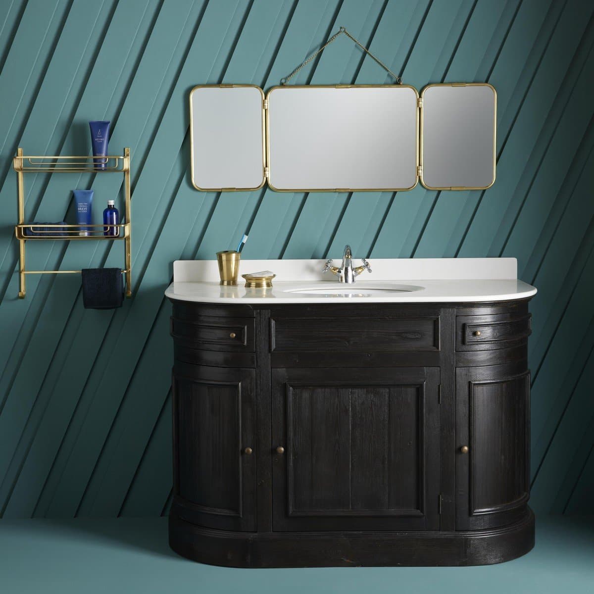 Meuble lavabo simple en bois massif noir L130 cm - HAUSMANN - Calicosy