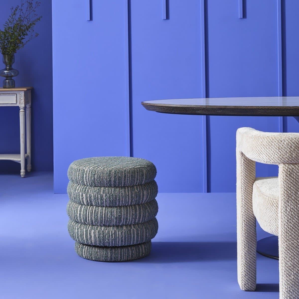 Pouf de table en tissu vert pivotant L46,5 cm - BIBENDUM - Calicosy