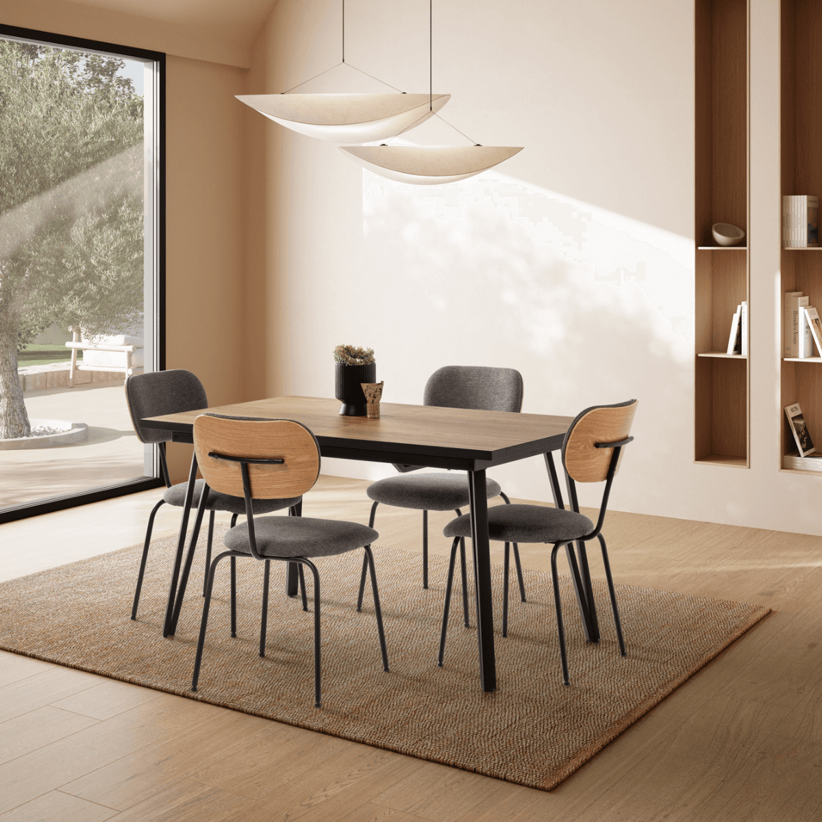 Table extensible de 140 à 180 cm avec pieds en métal noir - CLEO - Calicosy