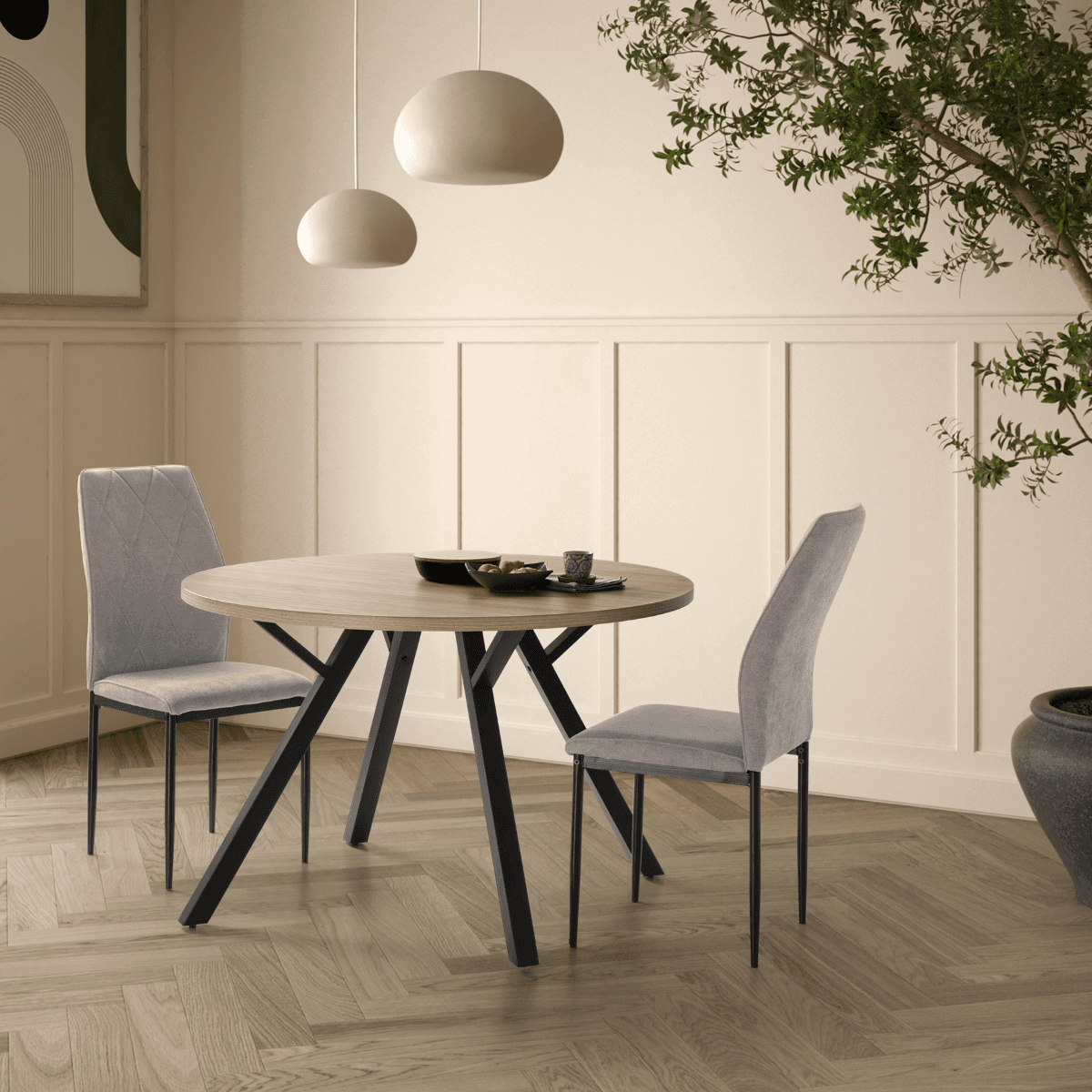 Table ronde avec pieds en métal noir L120 cm - BENI - Calicosy