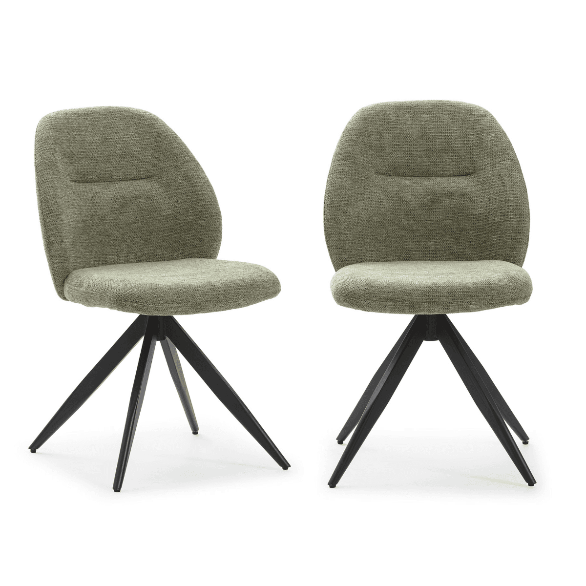 Lot de 2 chaises pivotantes en tissu avec pieds en métal noir L47 cm - TAMARA - Couleur : Vert - Tissu - Calicosy