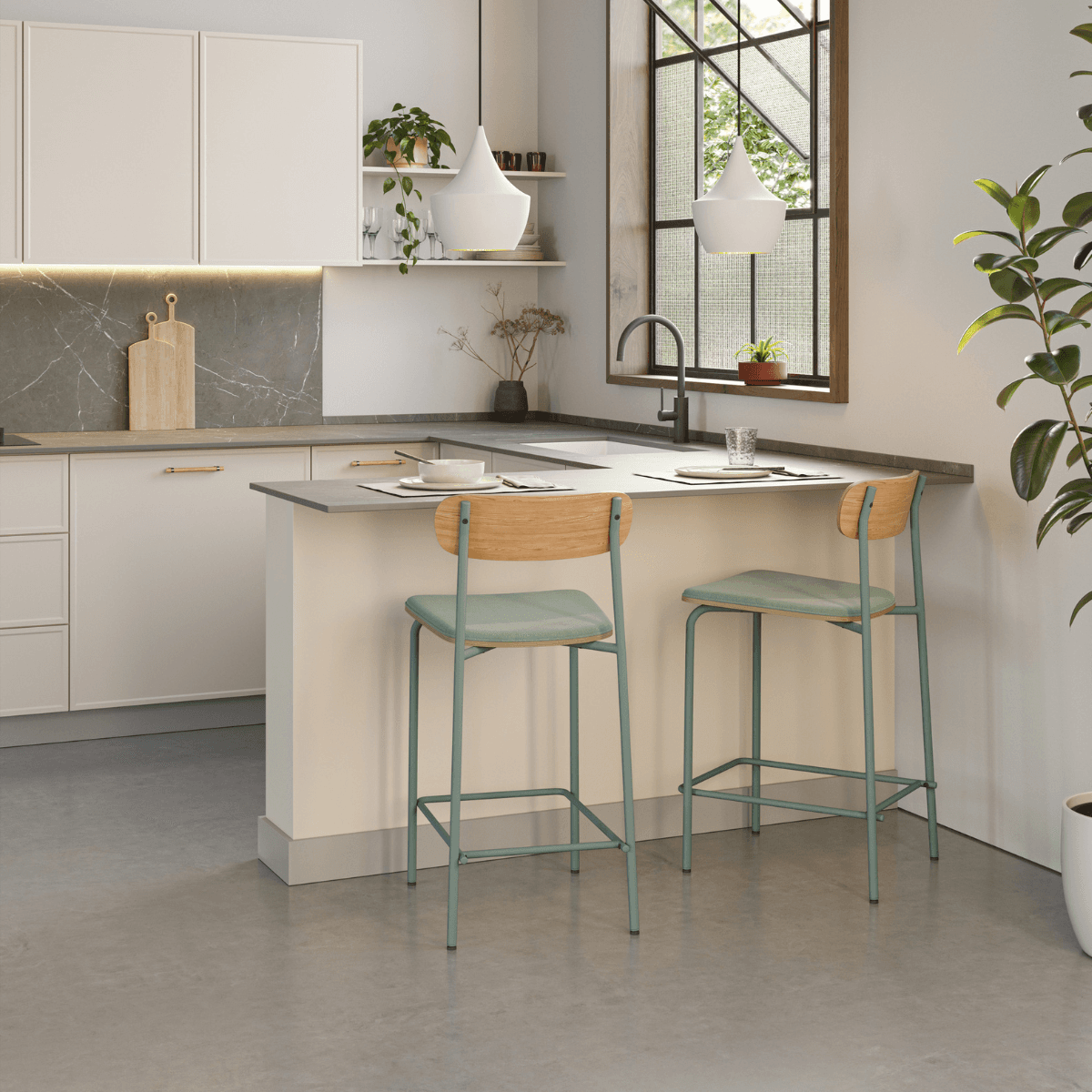 Lot de 2 tabourets en tissu avec pieds en métal H66 cm - ADRIANA - Calicosy