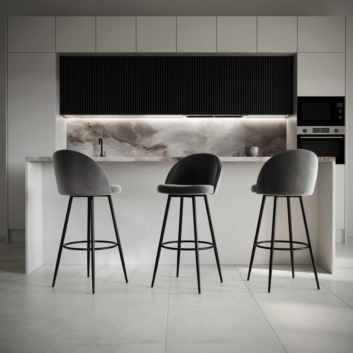 Lot de 2 chaises de bar velours L52 cm - HOUNDI - Calicosy