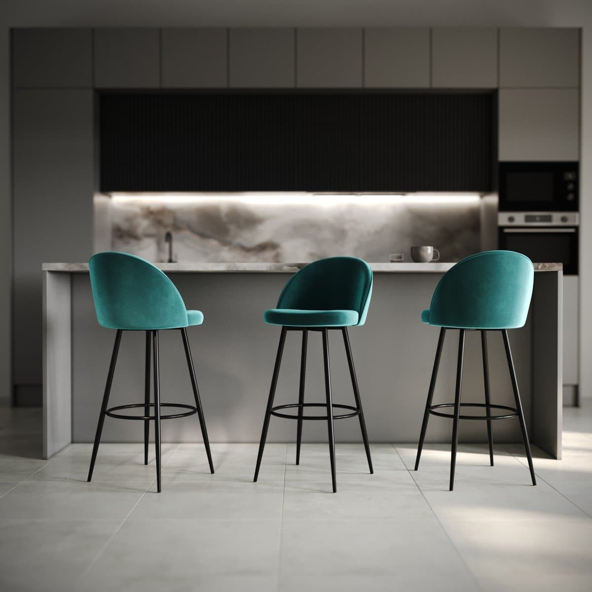 Lot de 2 chaises de bar velours L52 cm - HOUNDI - Calicosy