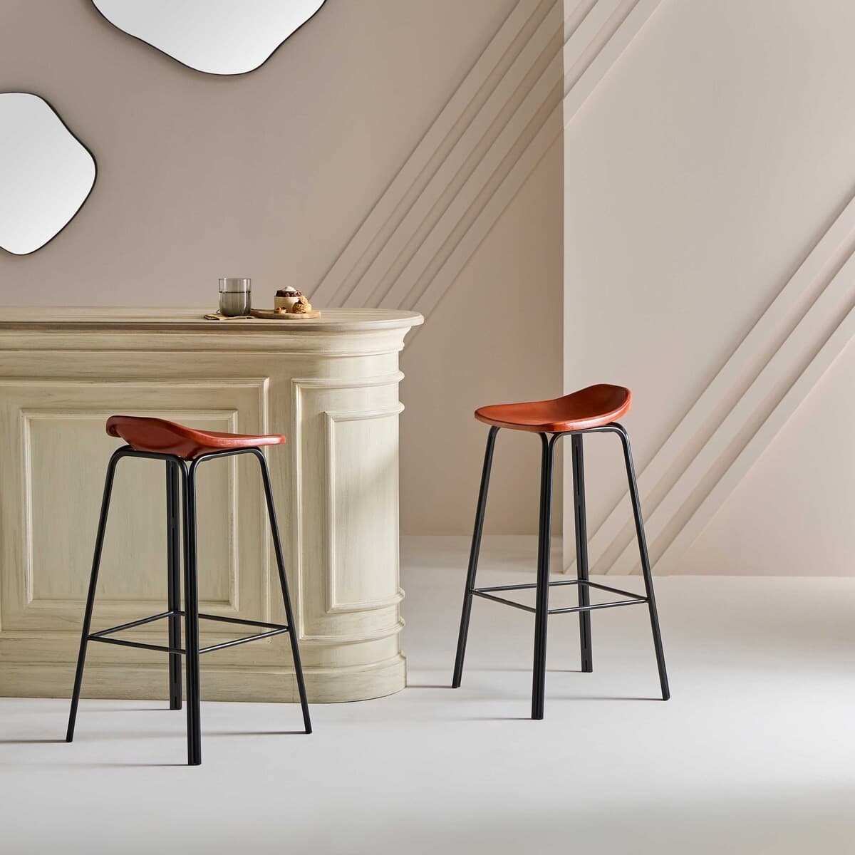 Tabouret de bar en cuir L46 cm - ROCKIE - Calicosy