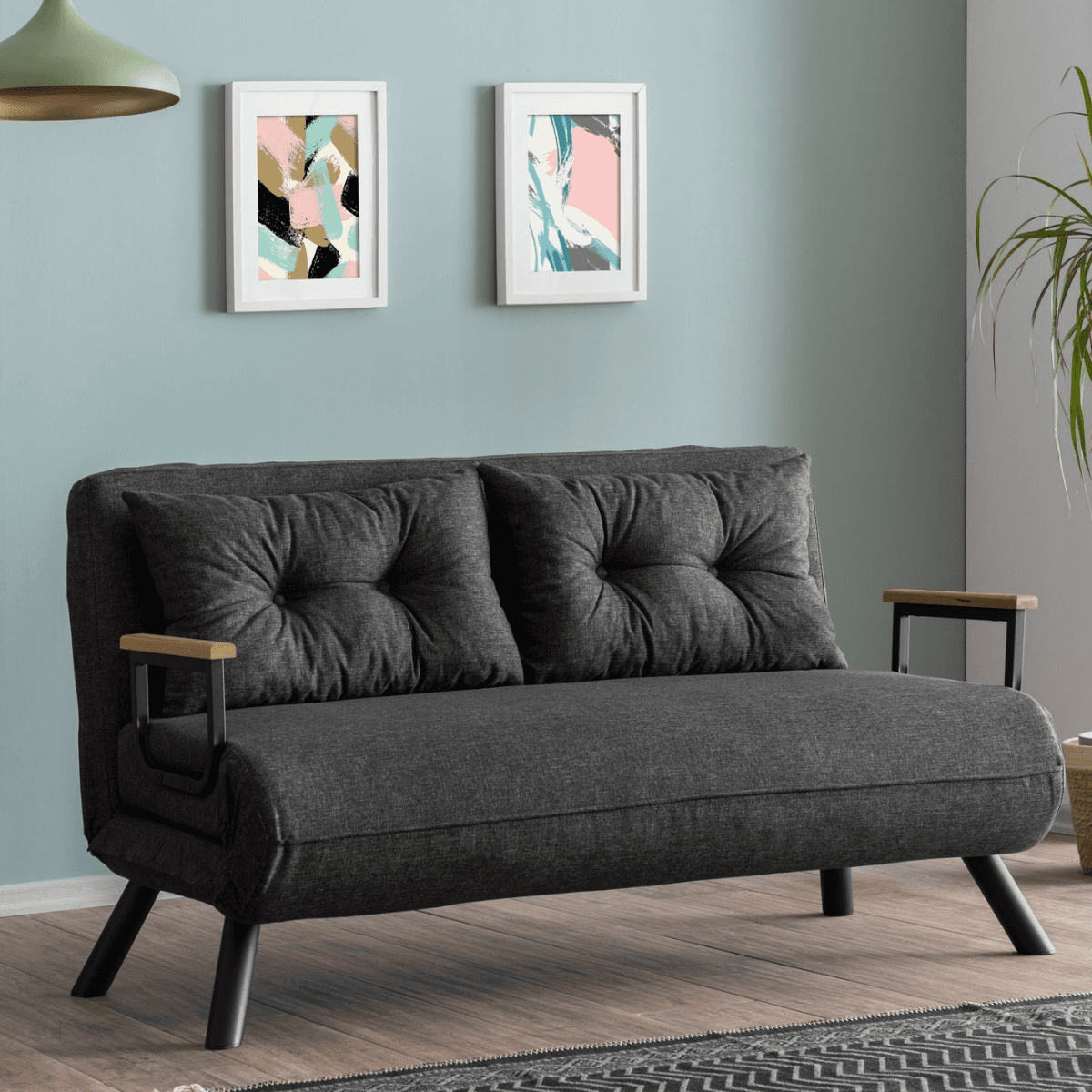 Canapé lit 2 places convertible en tissu avec pieds en métal L133 cm - SANDO - Calicosy